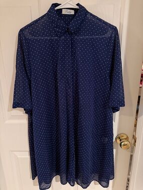 Lady Navy Night shirt gown Blue Polka Dot Button-Up Shirt